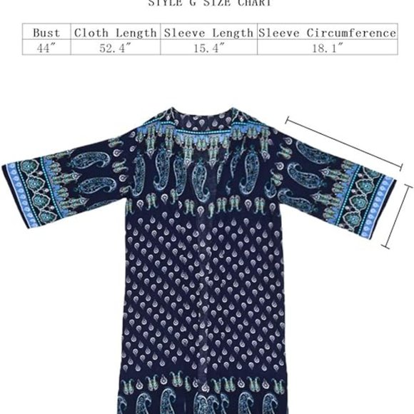 Maxi Kimono Cardigan beach cover up paisley print one size women navy blue boho - Picture 3 of 7